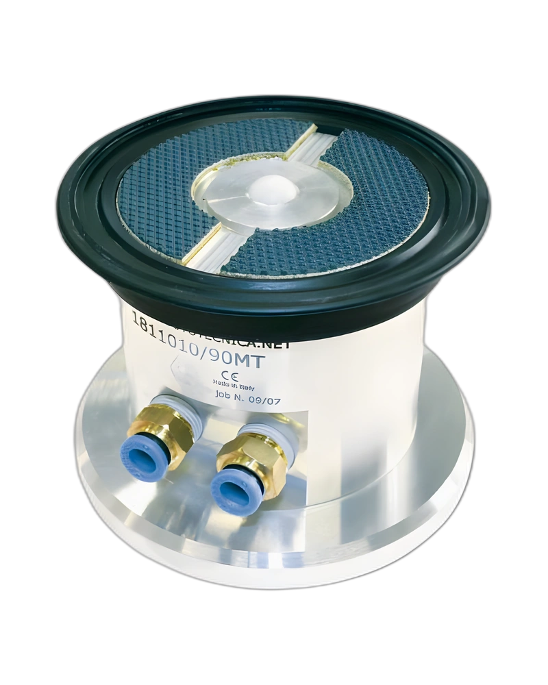 Round vacuum cups with ball valve and self-locking support